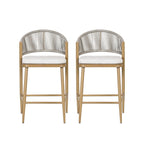 Outdoor Metal Frame Stools with Scallop-Shaped Backrest & Water-Resistant Cushions, Set of 2