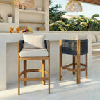 Matera Outdoor Wood & Rope Barstools, Set of 2