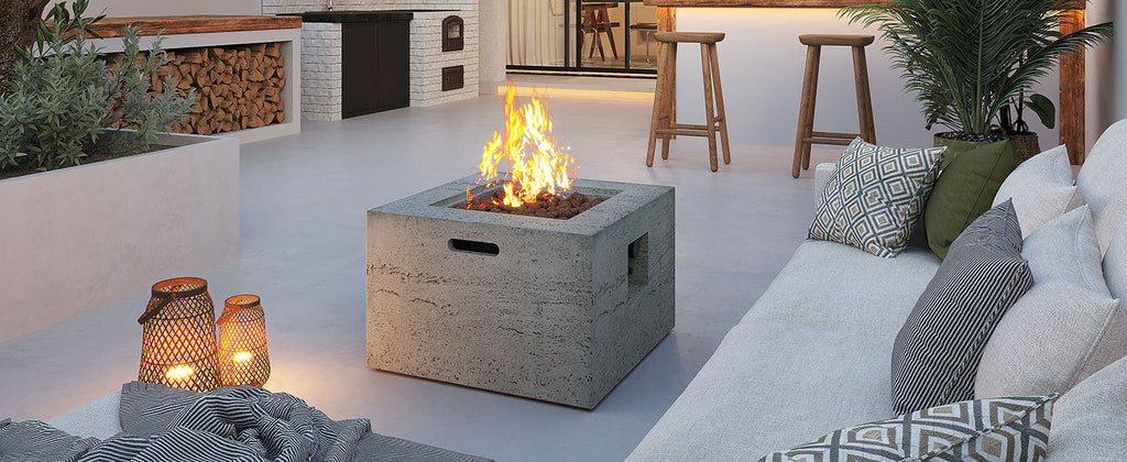 Outdoor Square Fire Pit with Steel Burner, Lava Rocks and Cover