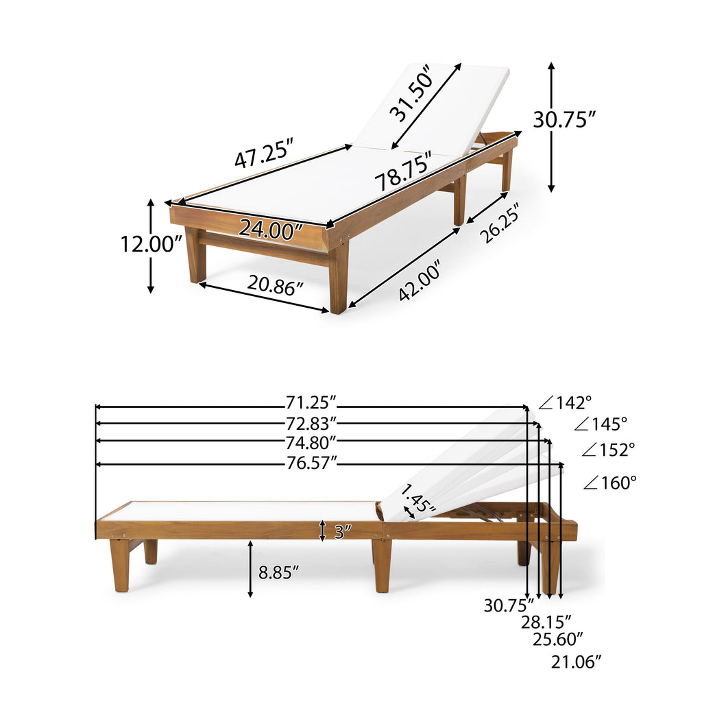 Outdoor Chaise Lounge with Acacia Wood Frame