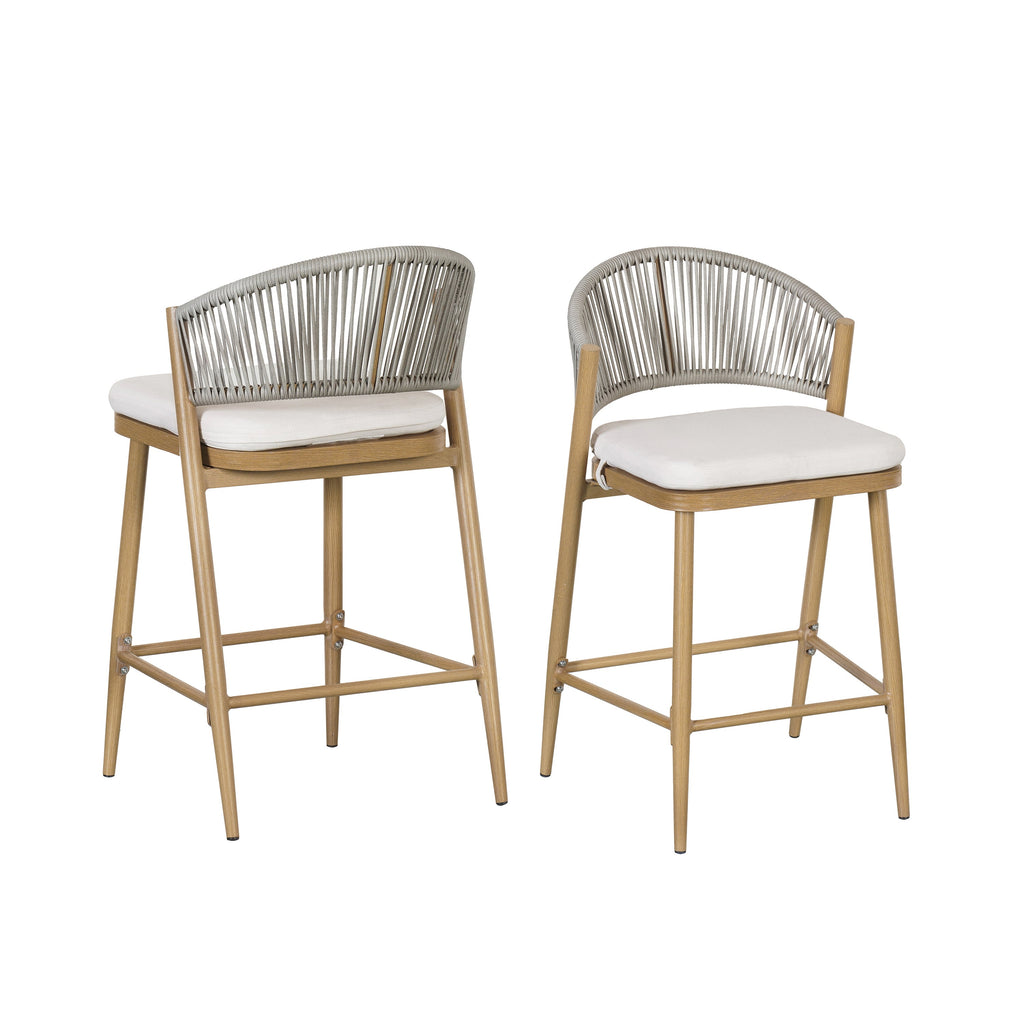 Outdoor Metal Frame Stools with Scallop-Shaped Backrest & Water-Resistant Cushions, Set of 2