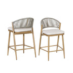 Outdoor Metal Frame Stools with Scallop-Shaped Backrest & Water-Resistant Cushions, Set of 2