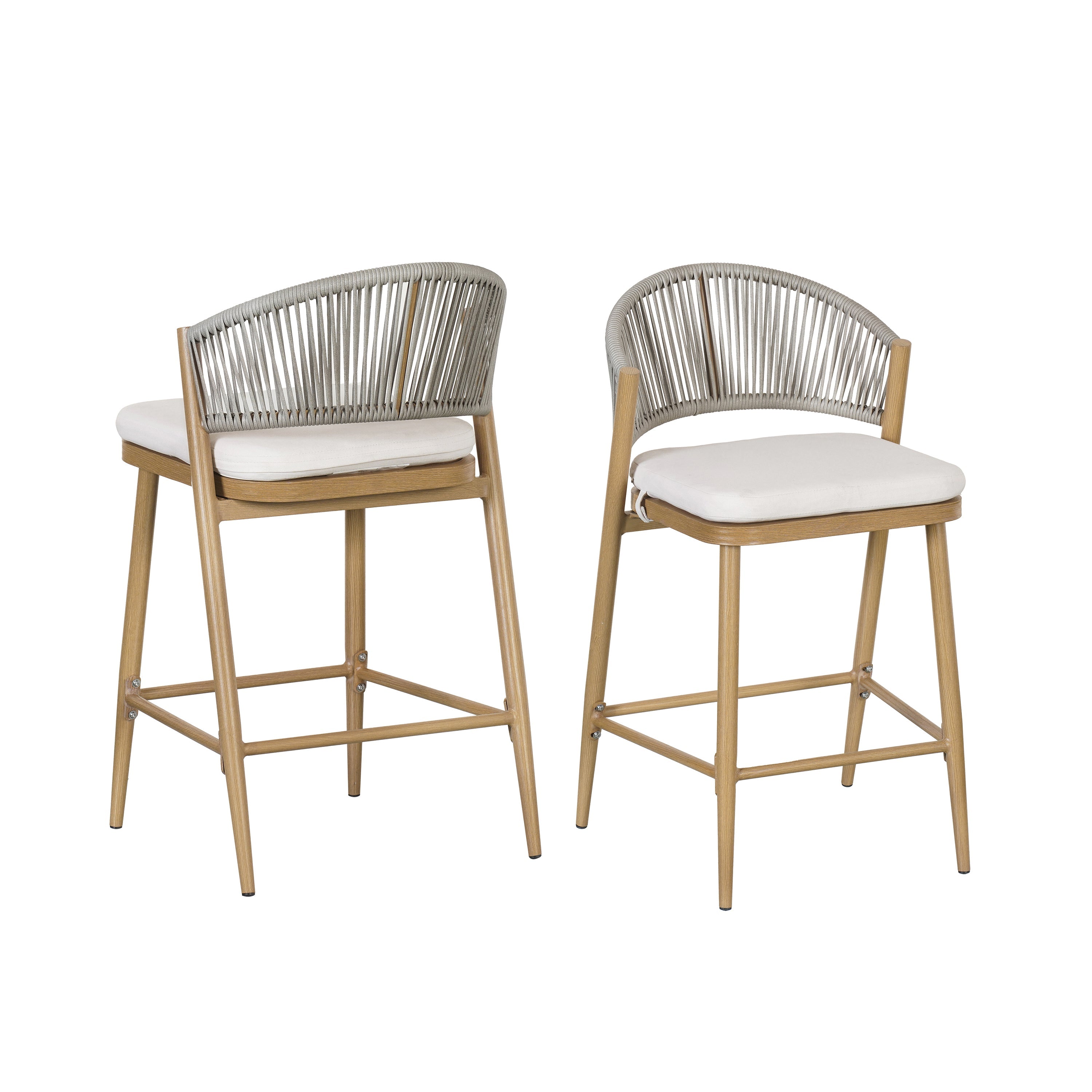 Outdoor Metal Frame Stools with Scallop-Shaped Backrest & Water-Resistant Cushions, Set of 2
