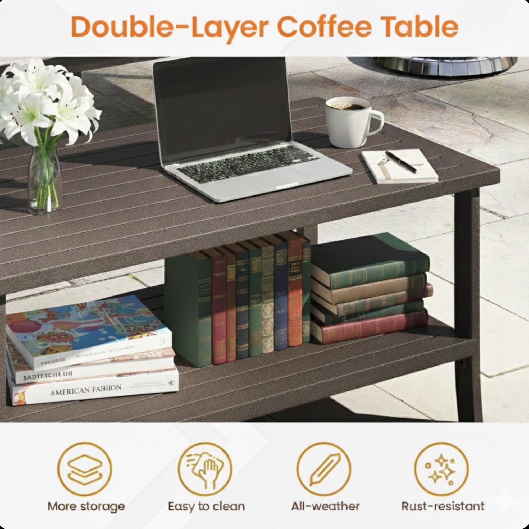 Marisol 2 Piece Outdoor Patio Set, 70" All-Weather Metal 3-Seat Sofa and Coffee Table