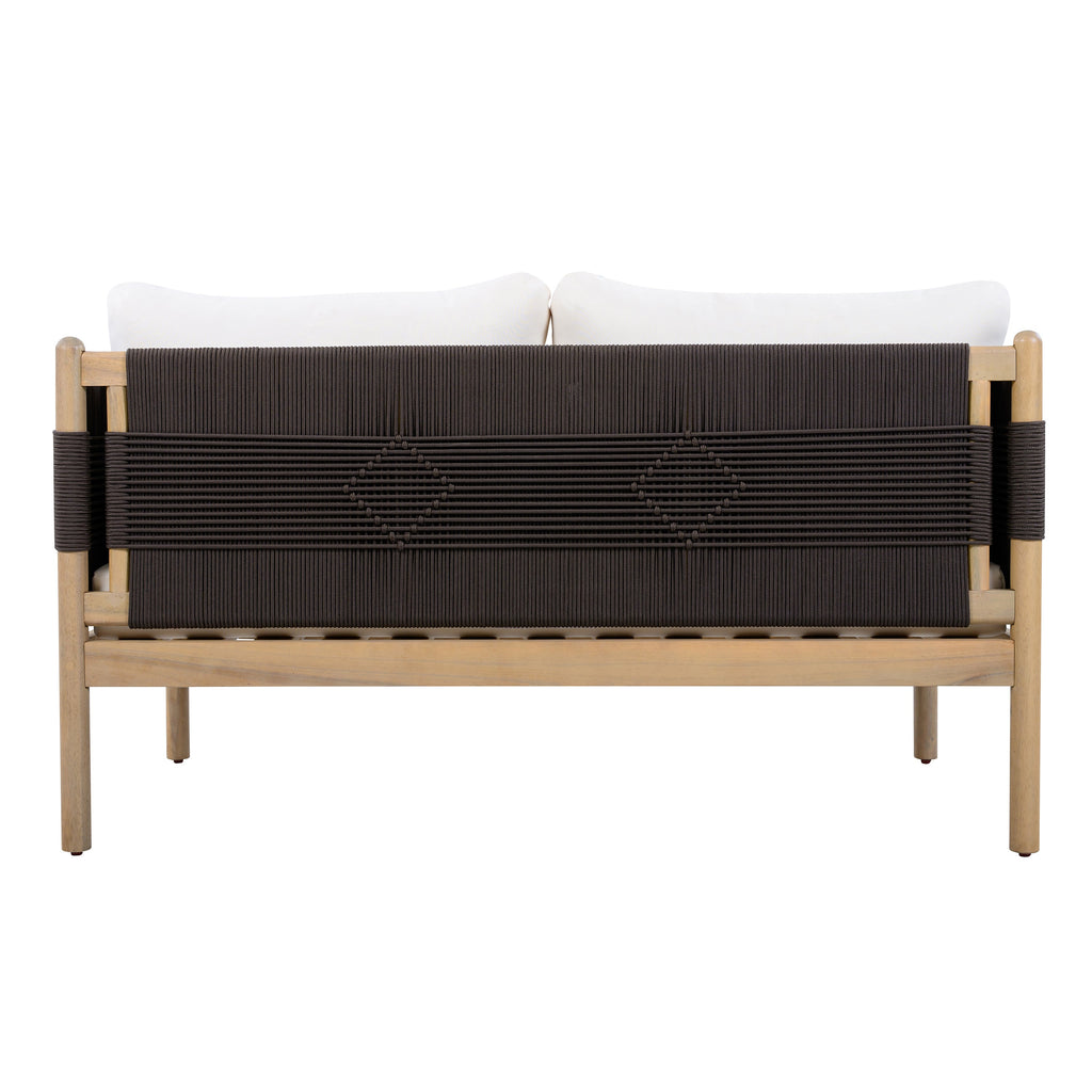 Seabrook Acacia Wood Outdoor Loveseat with Diamond Rope Weave & Cushions