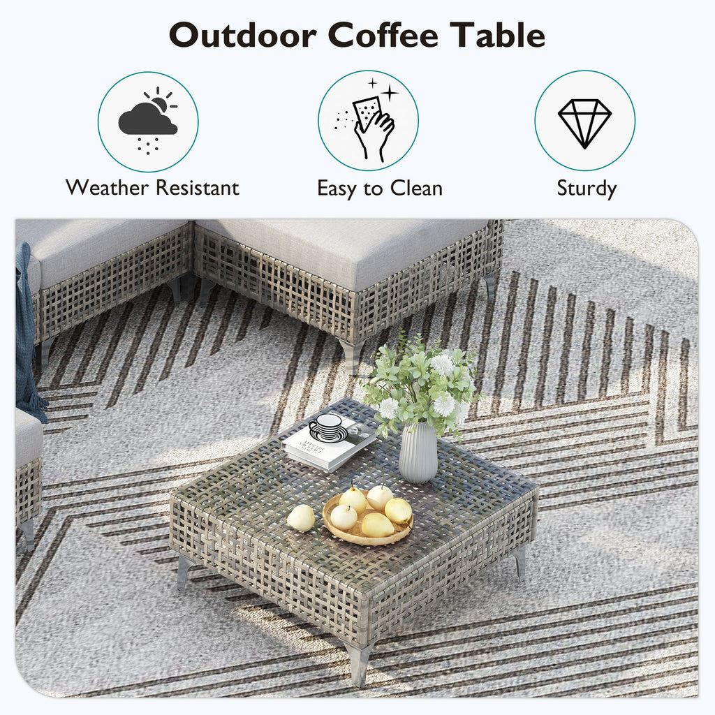 7-Piece Outdoor Wicker Sectional Sofa with Water Resistant Cushions and Coffee Table
