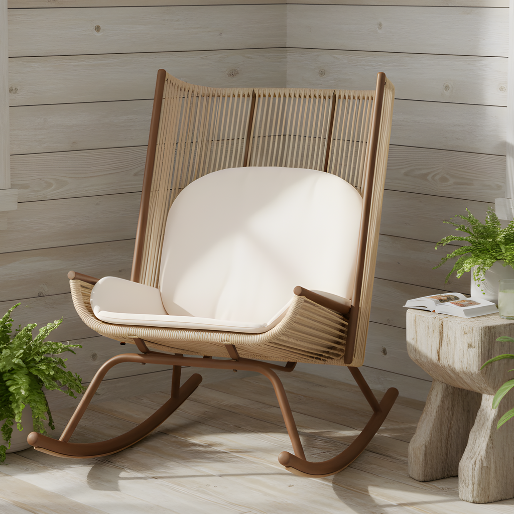 High Square Back Modern Outdoor Rocking Chair