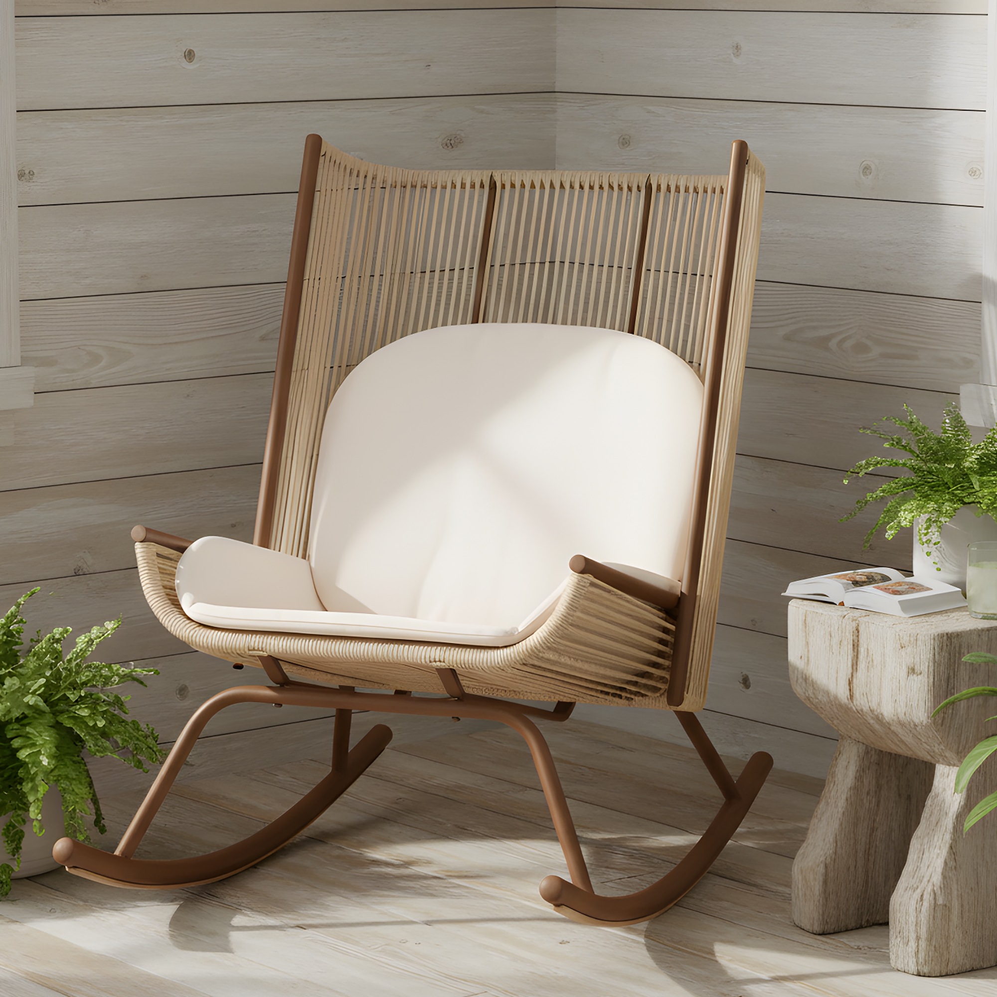 High Square Back Modern Outdoor Rocking Chair