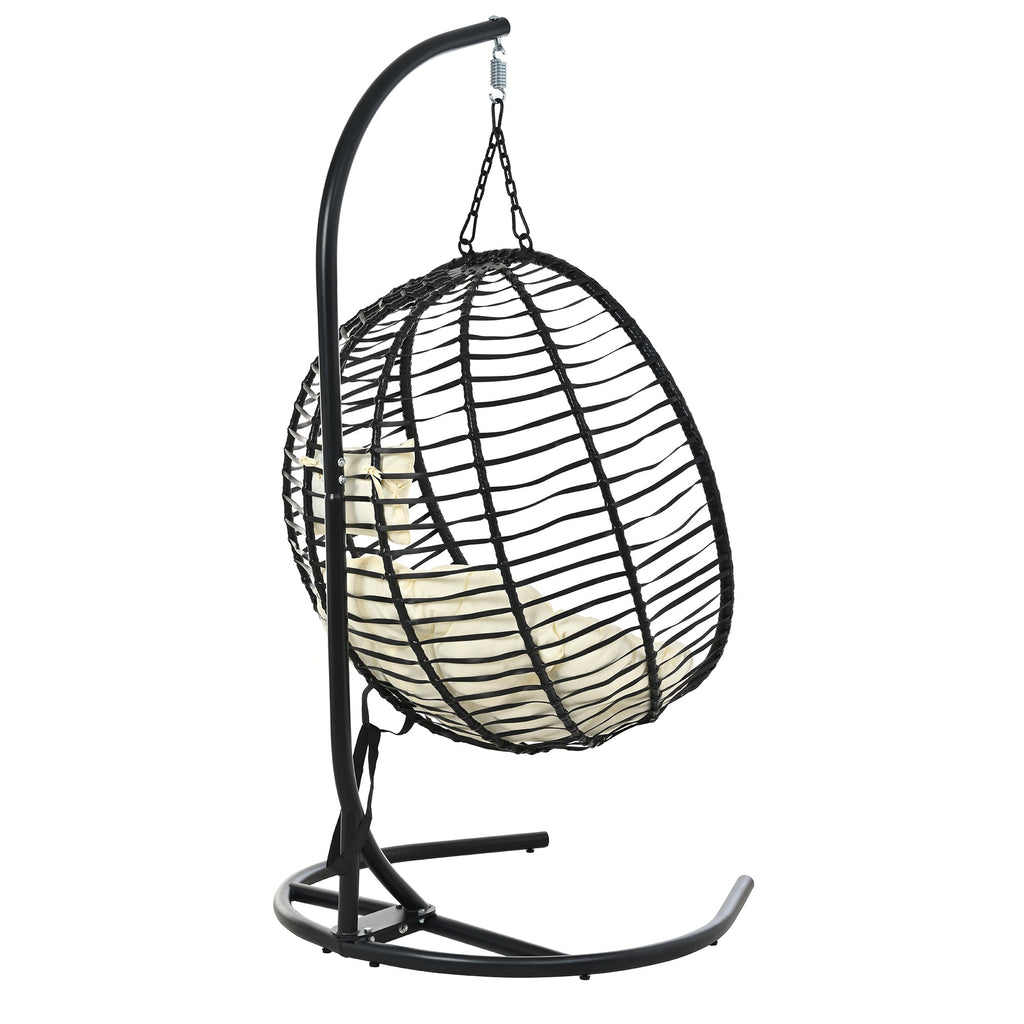Folding Hanging Swinging Egg Chair with Stand & Tufted Cushion