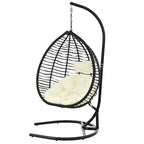 Foldable Rattan Egg Swing Chair with Iron Frame, Plush Cushion & Removable Headrest