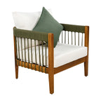 Azari Outdoor Acacia Wood Club Chair with Handwoven Rope Accents & Curved Backrest