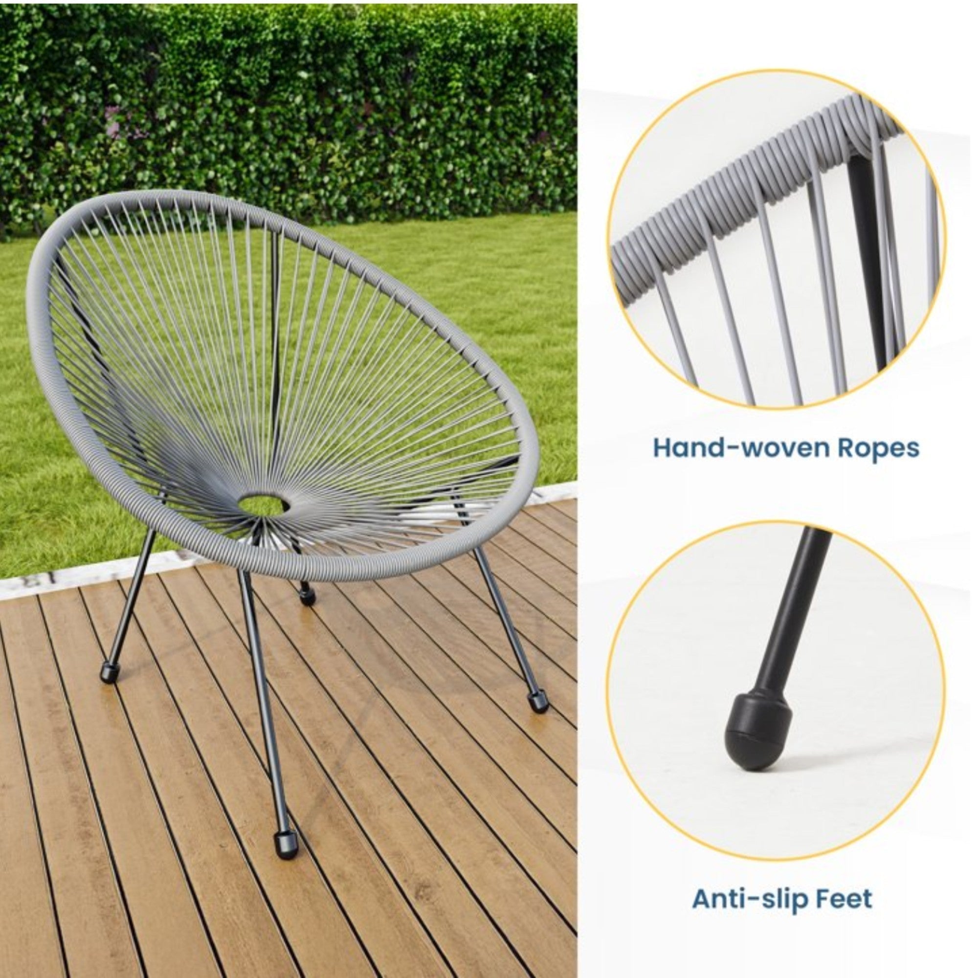 Acapulco-Style 3-Piece Patio Bistro Set with Gray PE Rattan Chairs & Tempered Glass Table