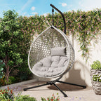Hanging Swinging Egg Chair with Rattan Weaving, Base Included