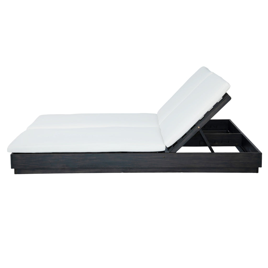 Adjustable Acacia Wood Low-Profile Double Sunlounge with Cushion