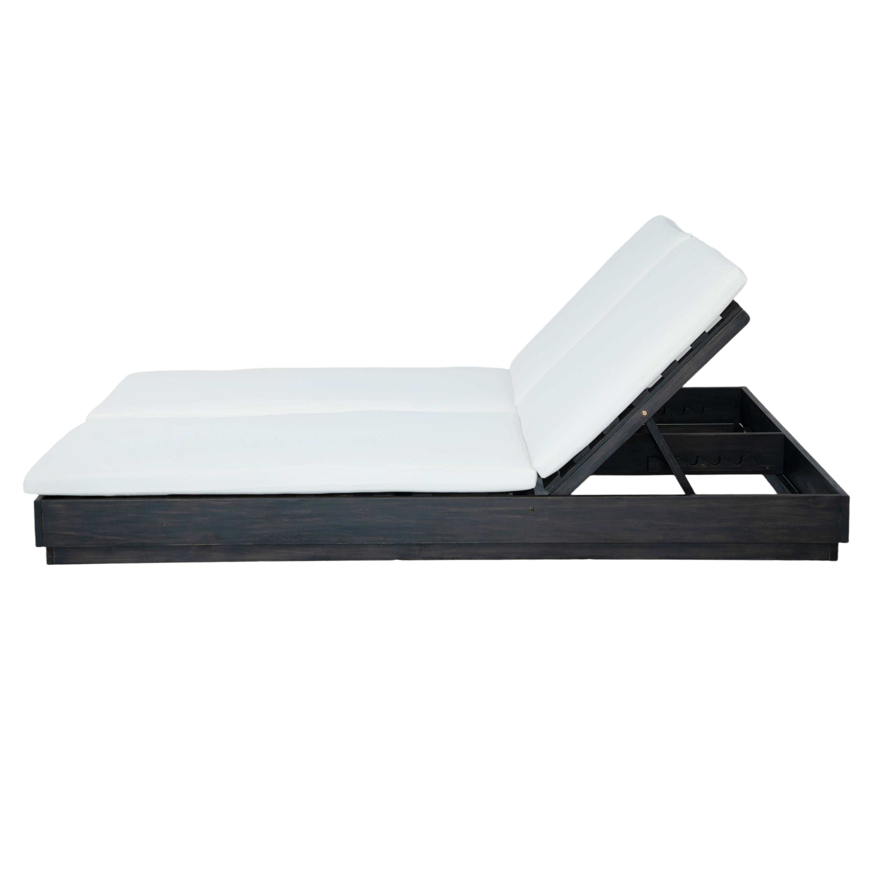 Adjustable Acacia Wood Low-Profile Double Sunlounge with Cushion