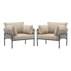 Brisa Outdoor Modern Iron Lounge Chair with Rope Weave