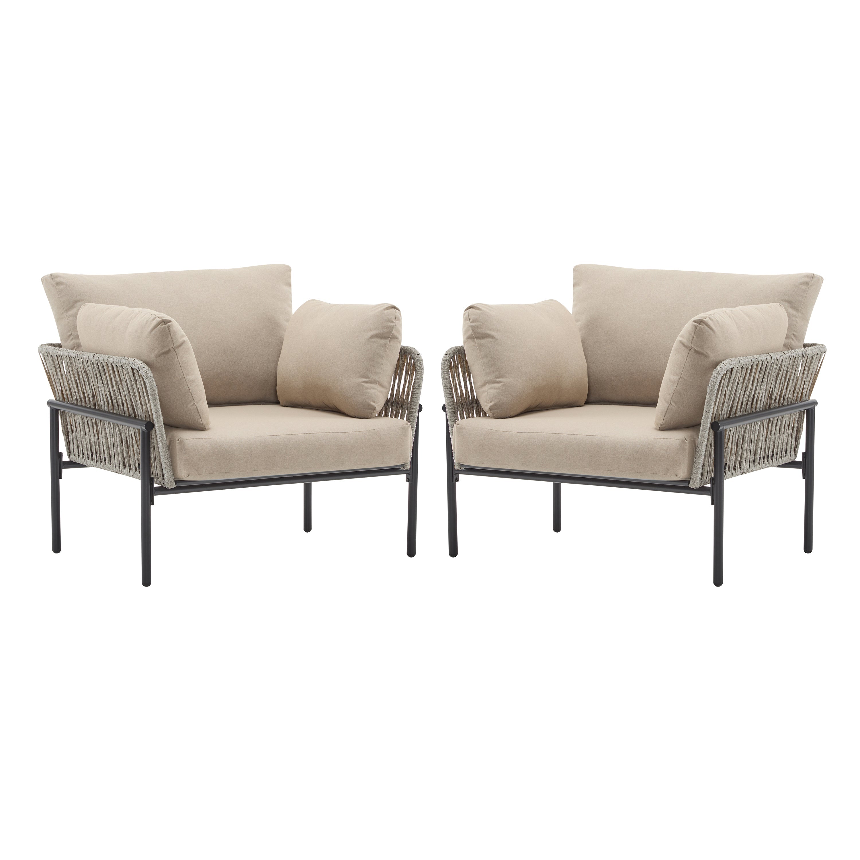 Brisa Outdoor Modern Iron Lounge Chair with Rope Weave