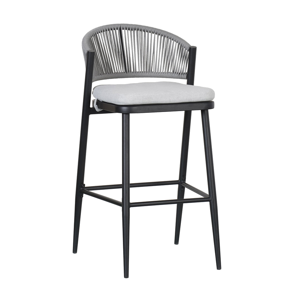 Outdoor Metal Frame Stools with Scallop-Shaped Backrest & Water-Resistant Cushions, Set of 2