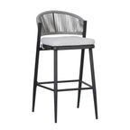 Outdoor Metal Frame Stools with Scallop-Shaped Backrest & Water-Resistant Cushions, Set of 2