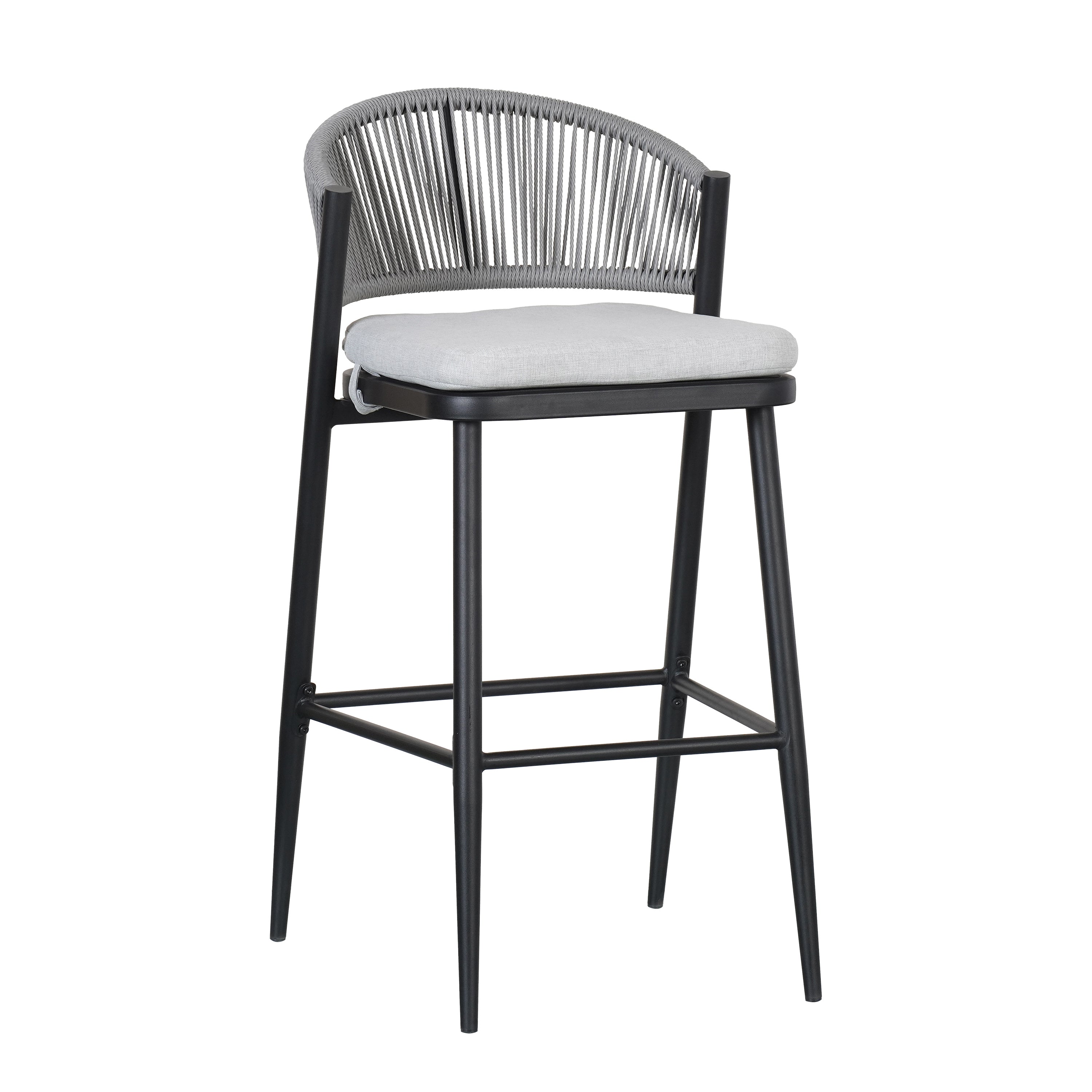 Outdoor Metal Frame Stools with Scallop-Shaped Backrest & Water-Resistant Cushions, Set of 2