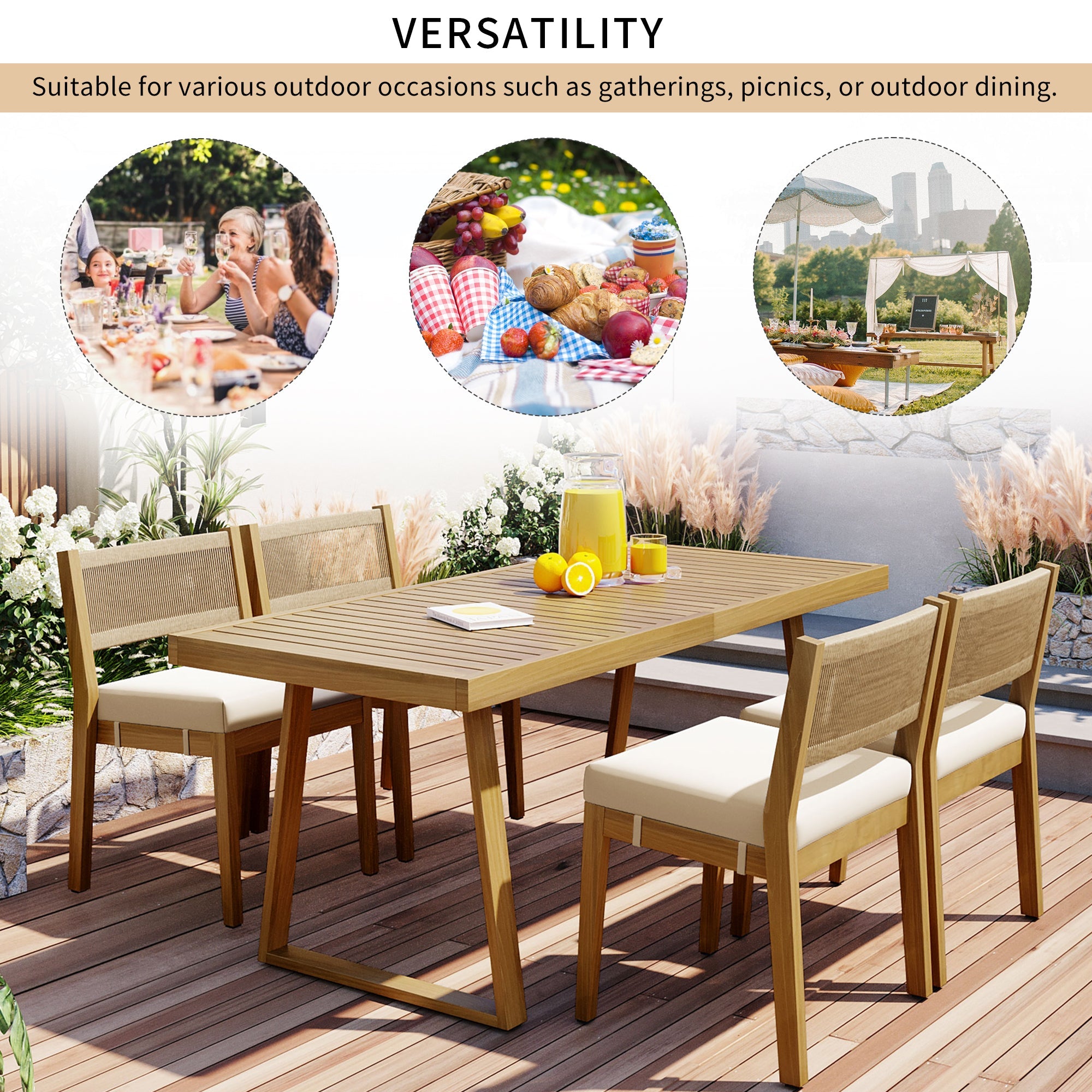 Outdoor Acacia Wood Dining Table Set