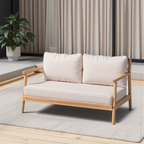 Indira Outdoor Acacia Wood Loveset Sofa with Water-Resistant Cushion