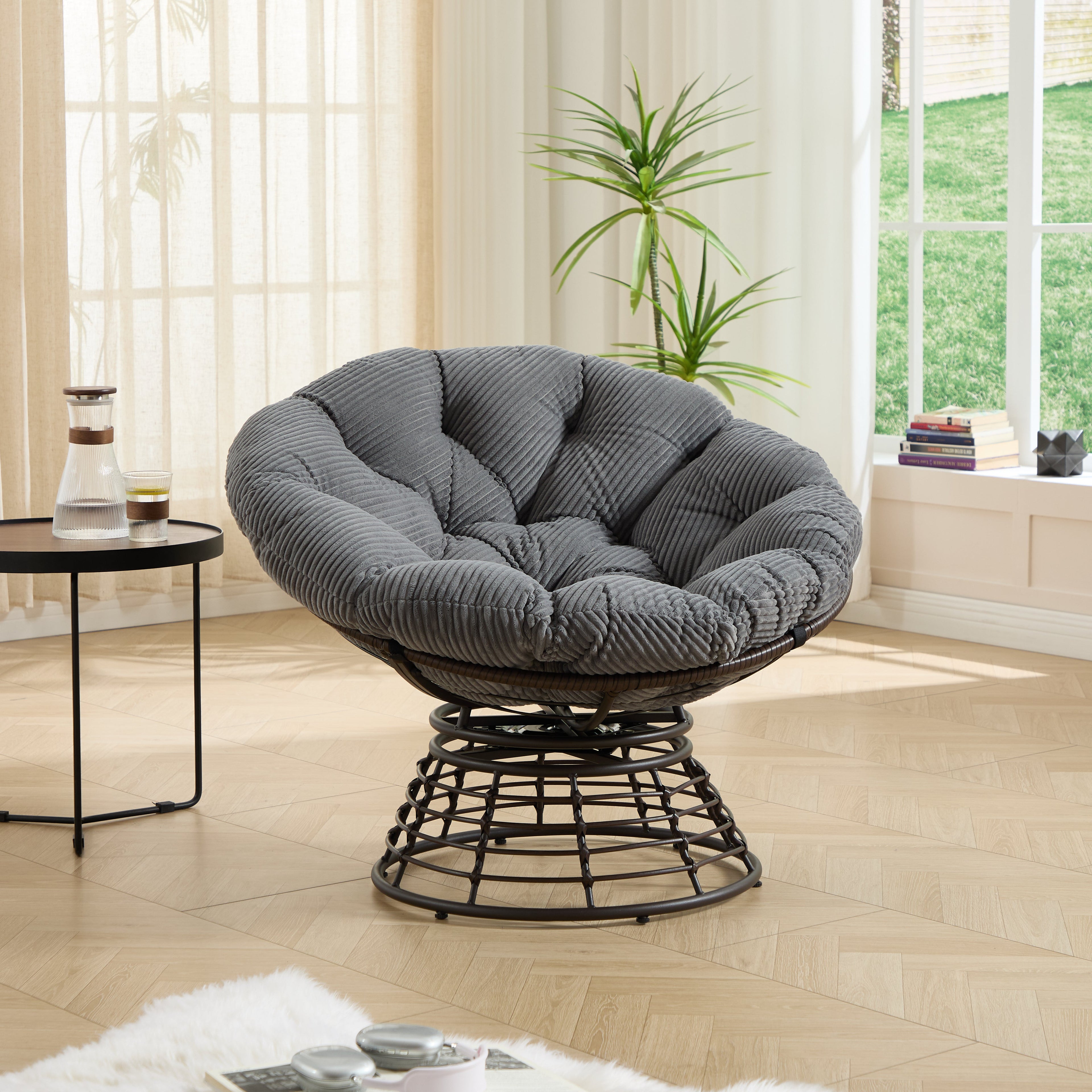 360° Swivel Indoor Outdoor Wicker Papasan Chair with Soft Thick Cushion