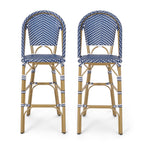 Clifftop 29.5" Outdoor Rattan Bar Stool with Aluminum Frame and Footrest, Set of 2