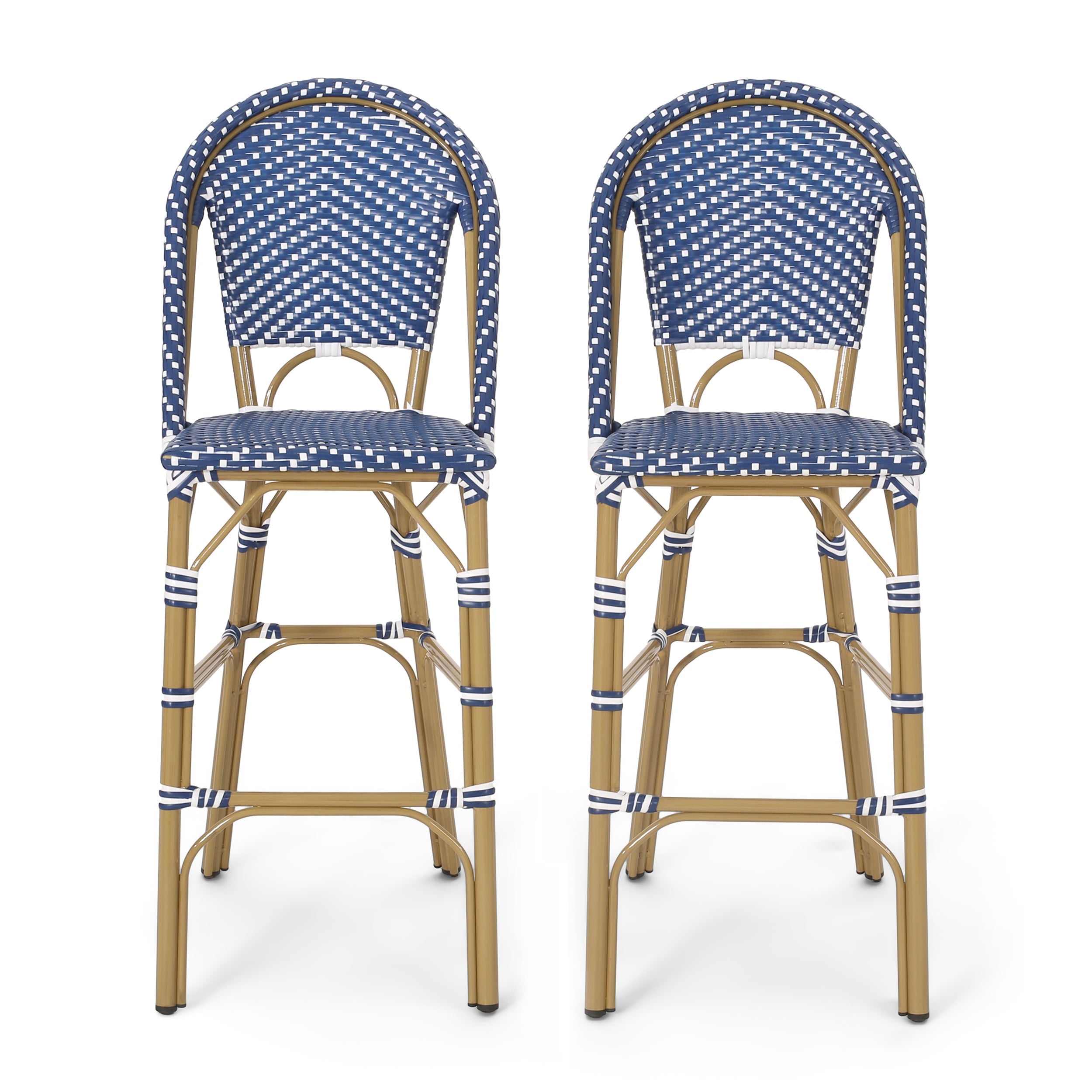Clifftop 29.5" Outdoor Rattan Bar Stool with Aluminum Frame and Footrest, Set of 2