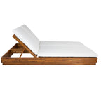 Adjustable Acacia Wood Low-Profile Double Sunlounge with Cushion