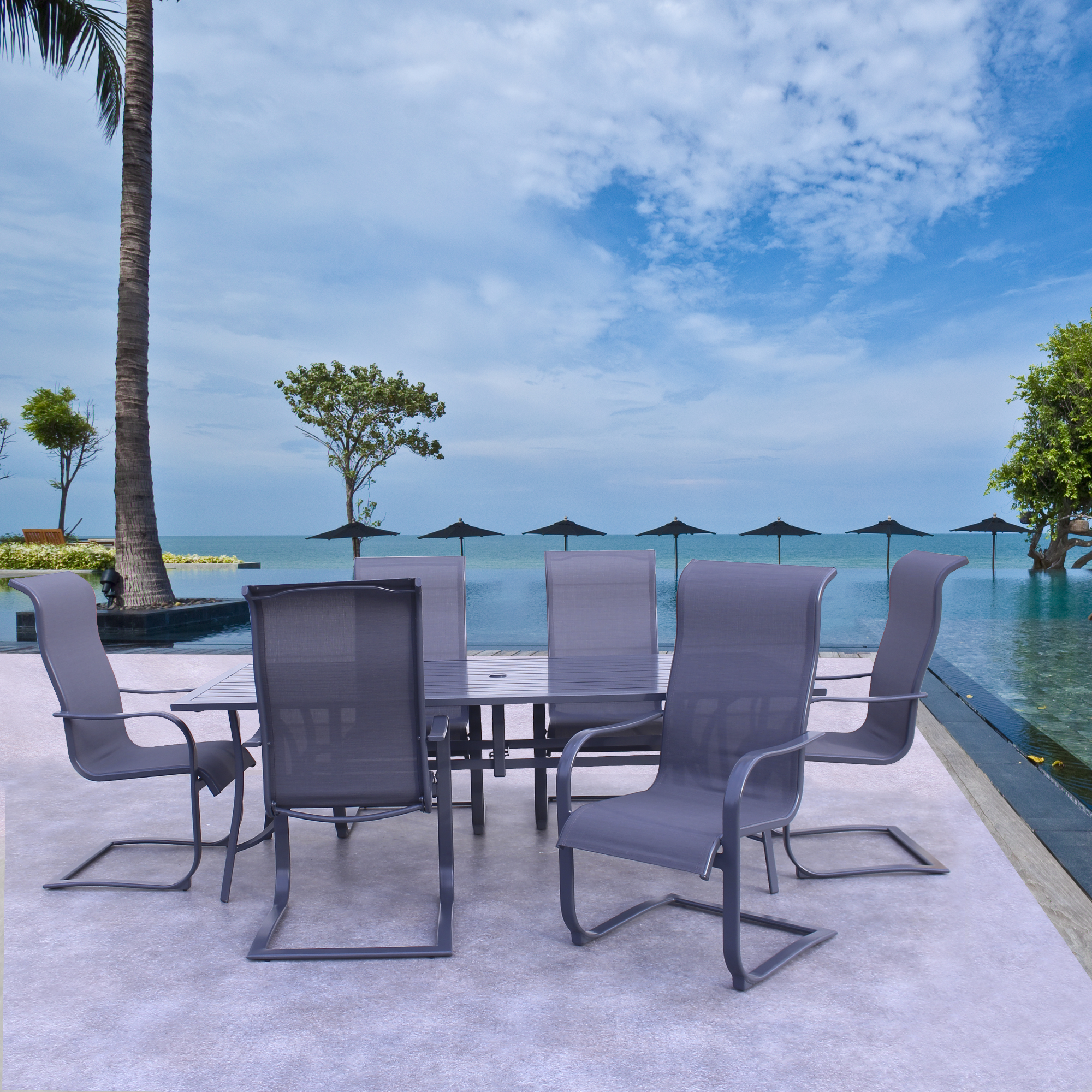 Dublin Gray Sling Spring Patio Dining Sets