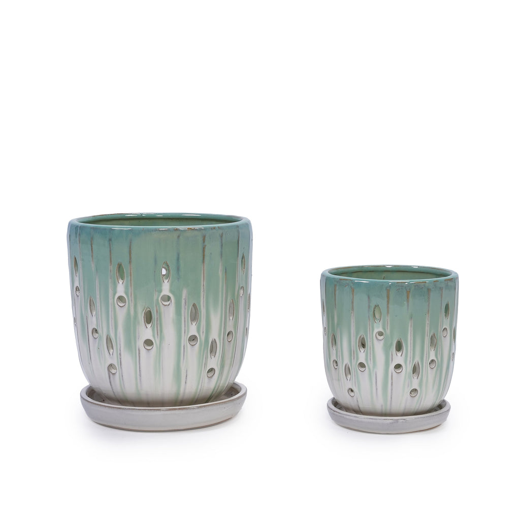 Aven Teal Handmade Ceramic Planter, Set of 2
