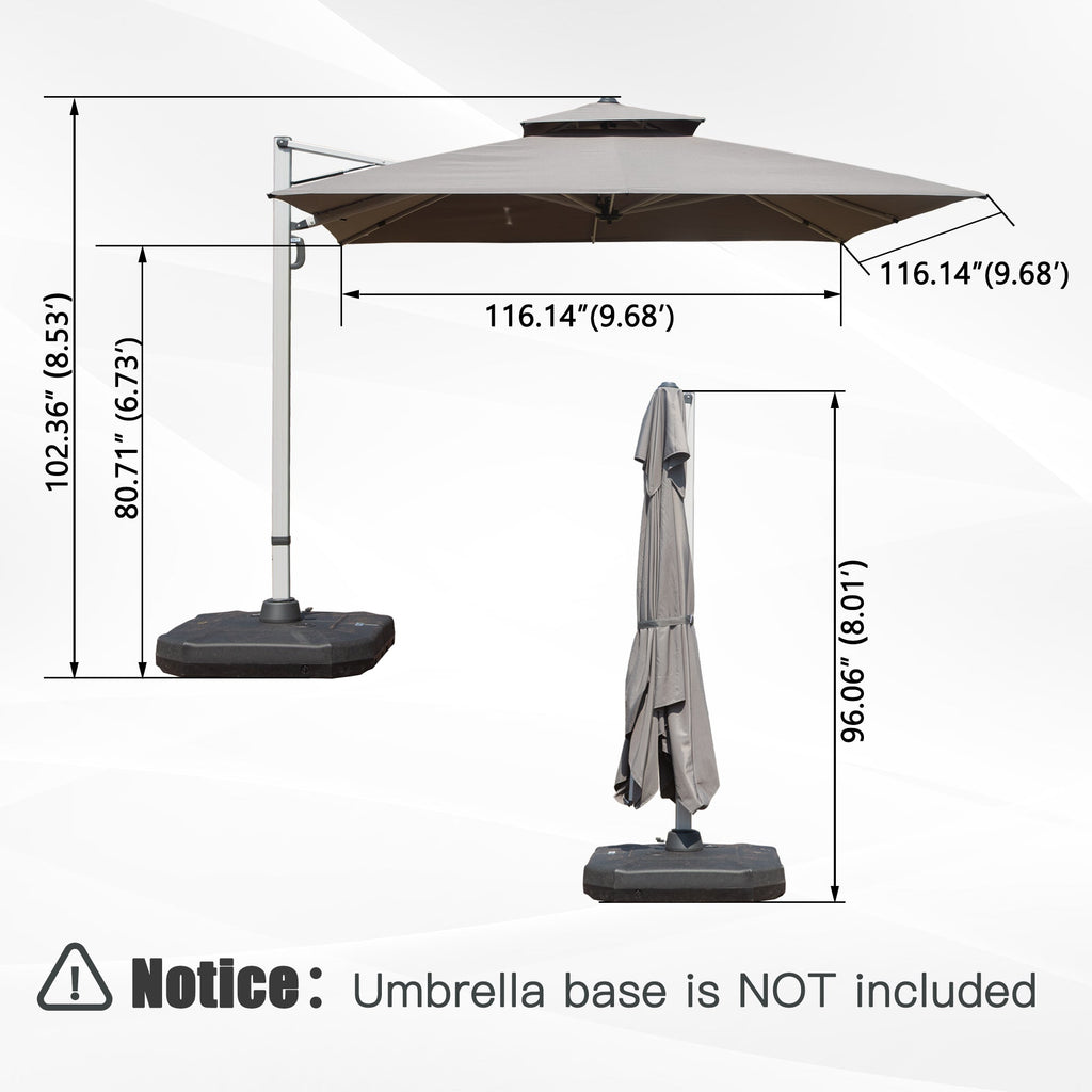 10'X10' Square Cantilever Umbrella with Center Pole, Base Not Included