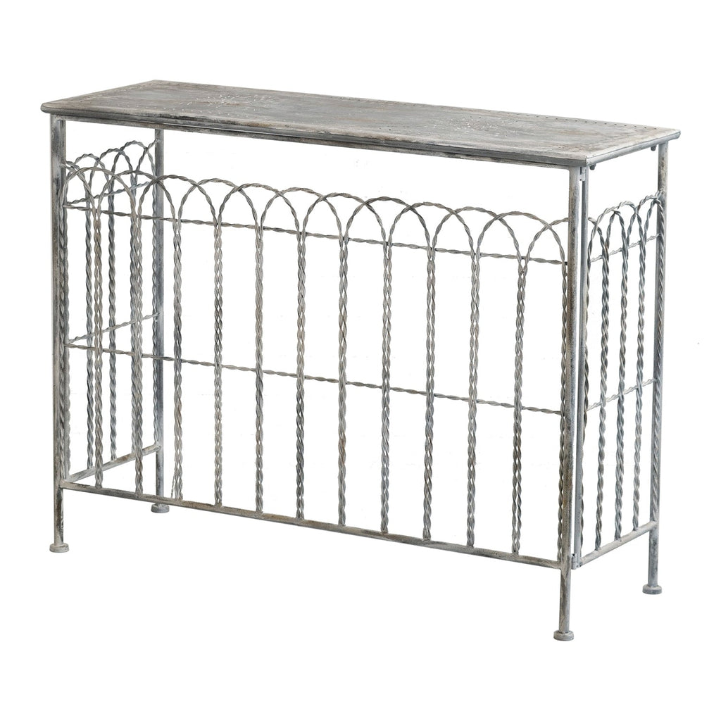 Distressed Silver Finish Iron French Country Arched Fence Console Table