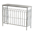 Distressed Silver Finish Iron French Country Arched Fence Console Table