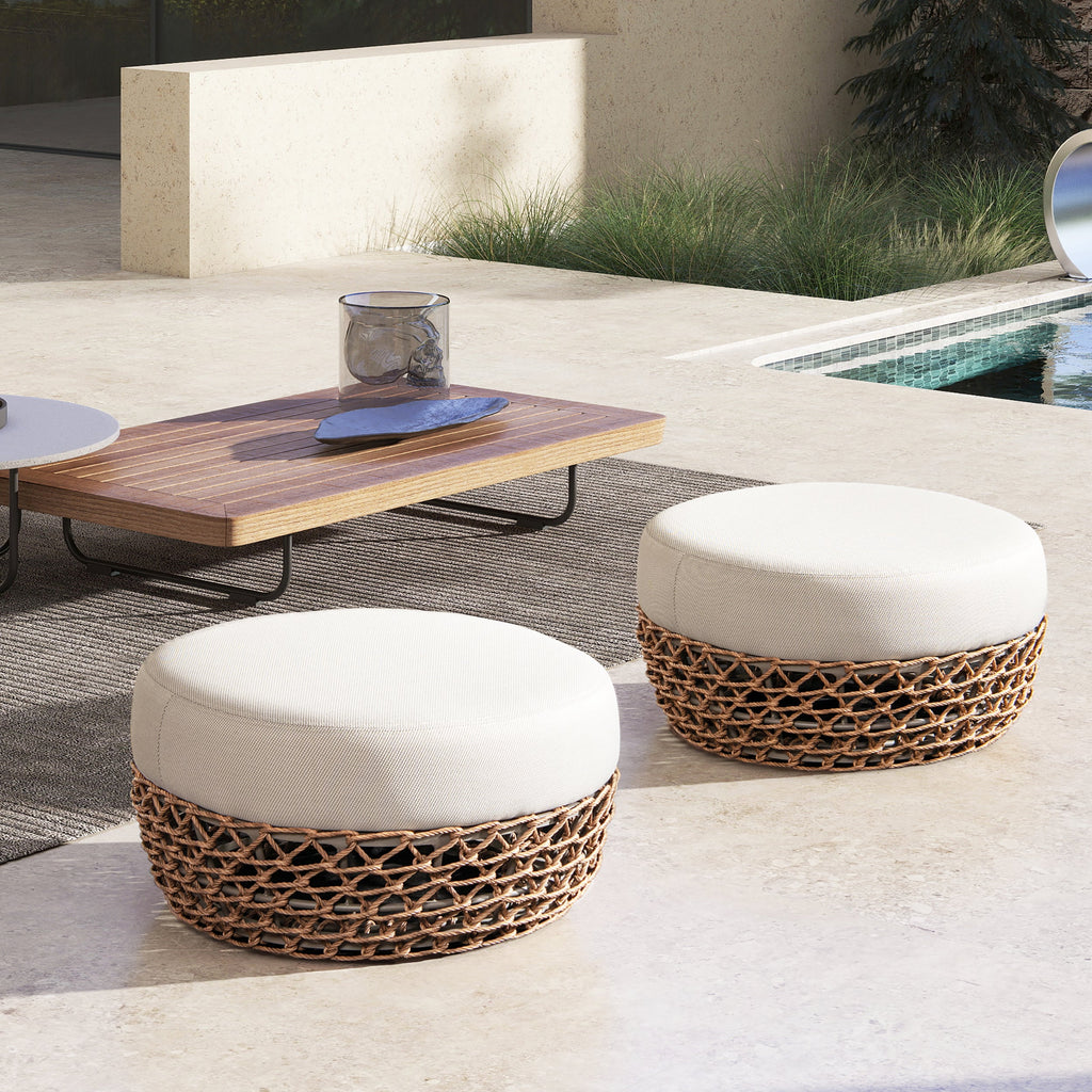 Willow Round Wicker & Upholstered Patio Ottoman