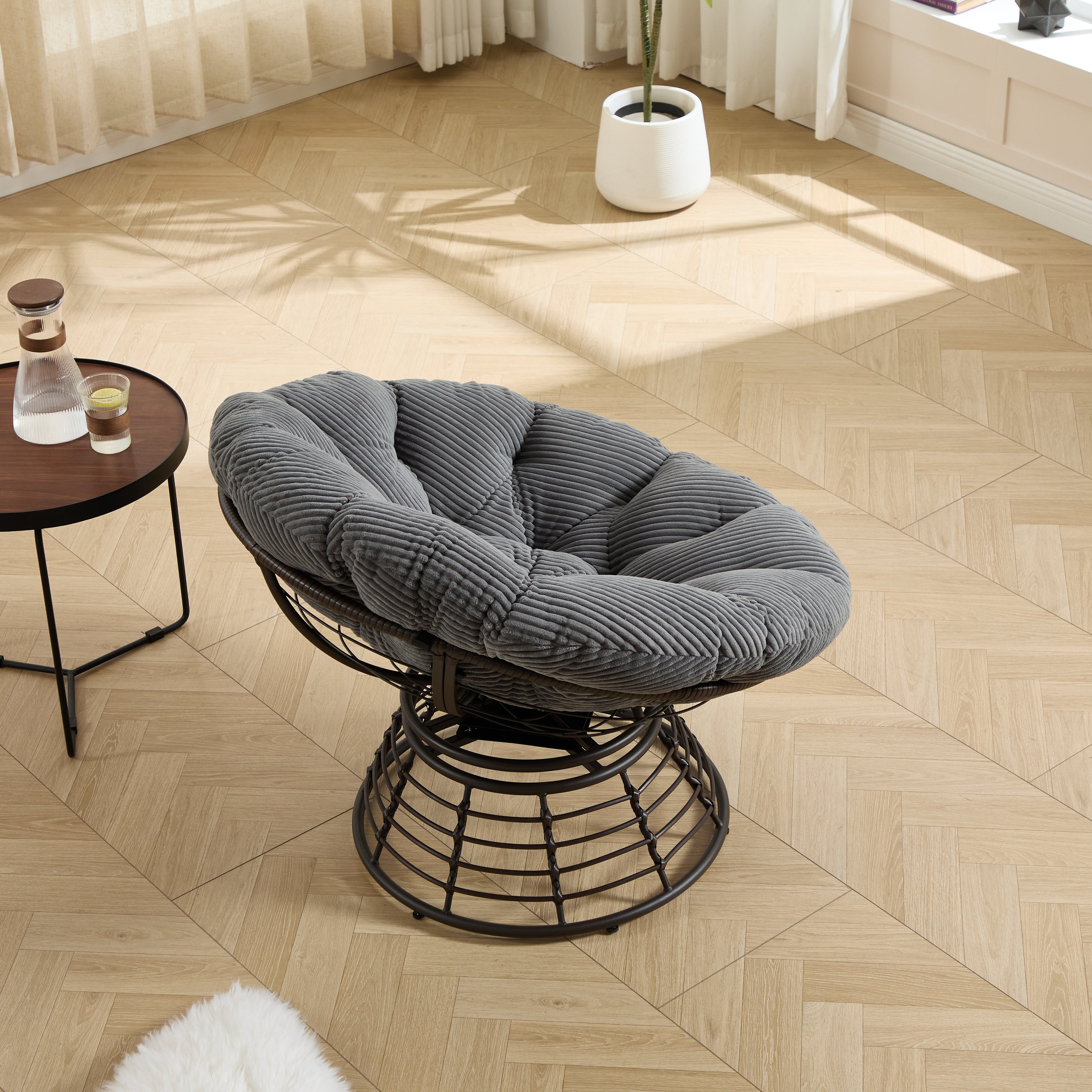 360° Swivel Indoor Outdoor Wicker Papasan Chair with Soft Thick Cushion