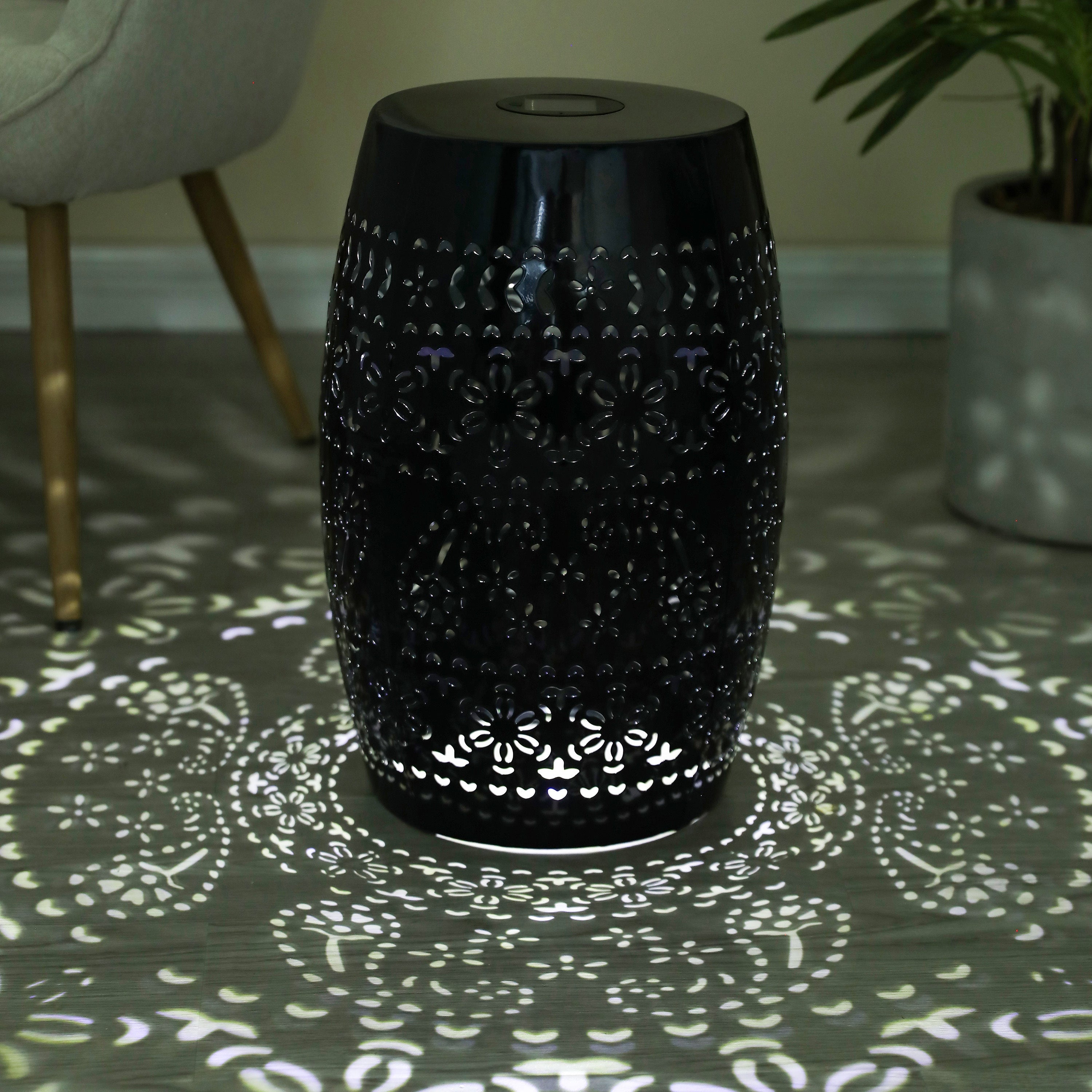 Sunhaven Punched Metal Solar Side Table with Built-in Solar Battery