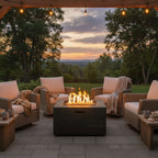 Outdoor Square Fire Pit with Steel Burner, Lava Rocks and Cover
