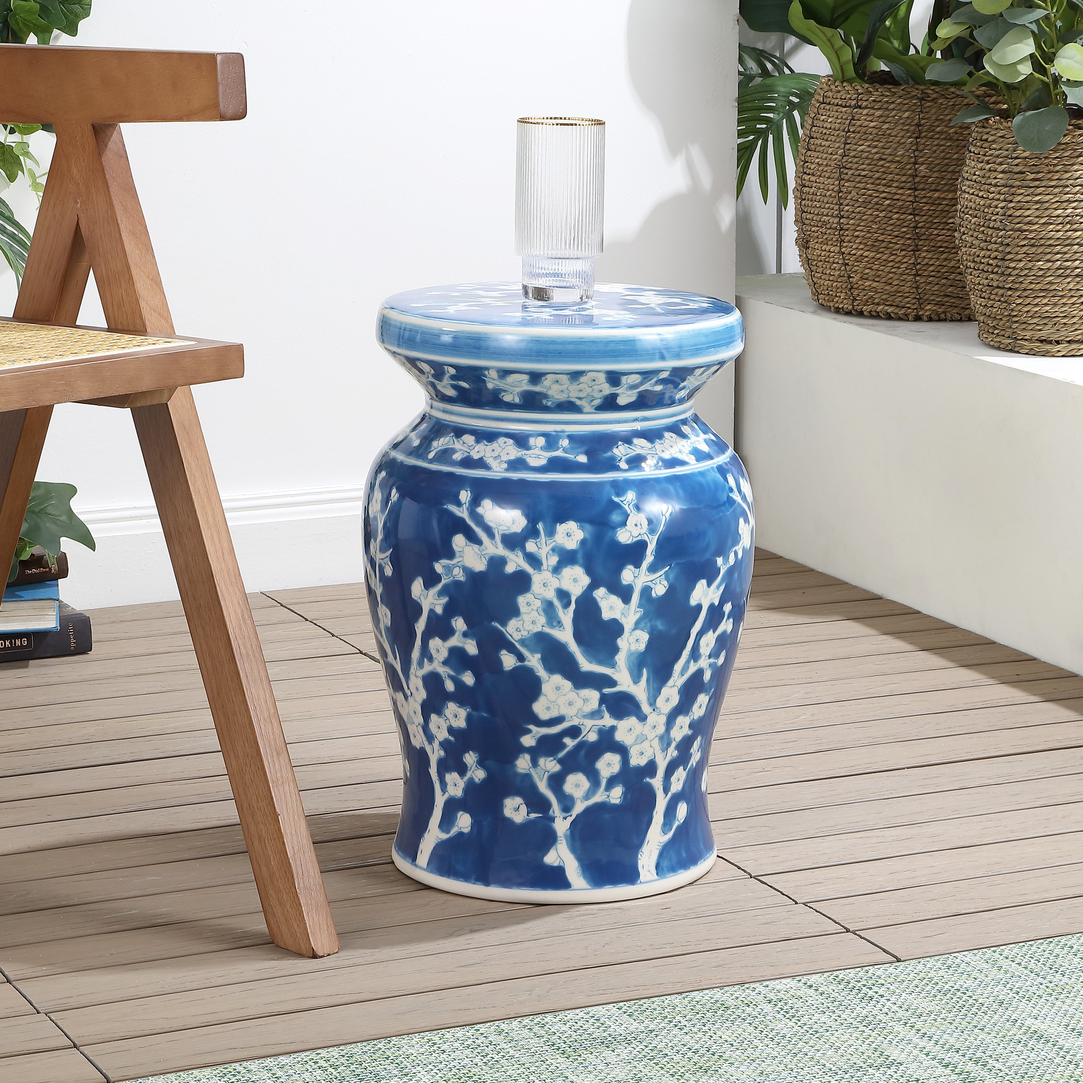 Cherry Blossom 17.75" Ceramic Garden Stool