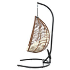 Foldable Rattan Egg Swing Chair with Iron Frame, Plush Cushion & Removable Headrest