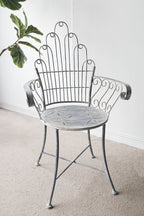 Distressed Silver Finish Iron French Country Garden Chair