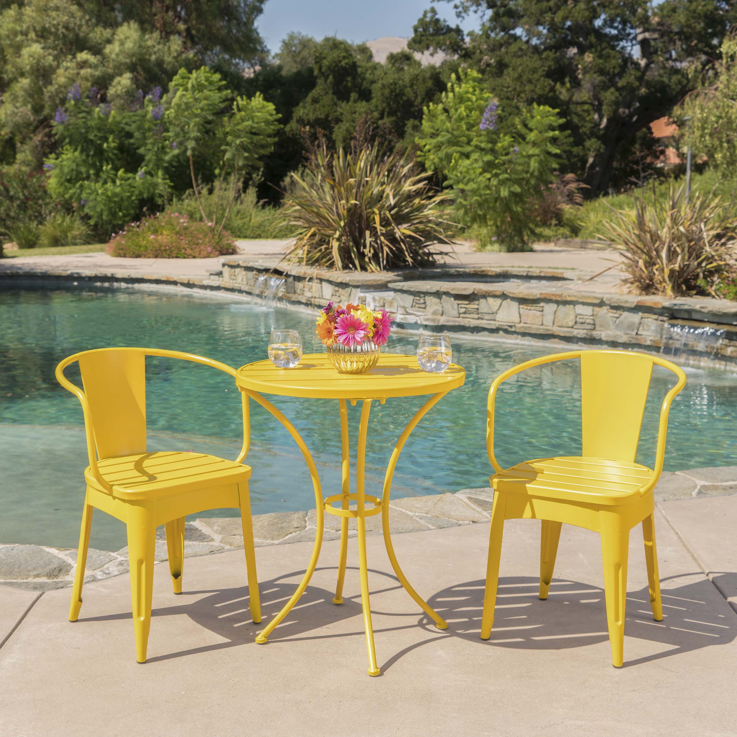 Colman 3-Piece Iron Bistro Set with Table and 2 Chairs