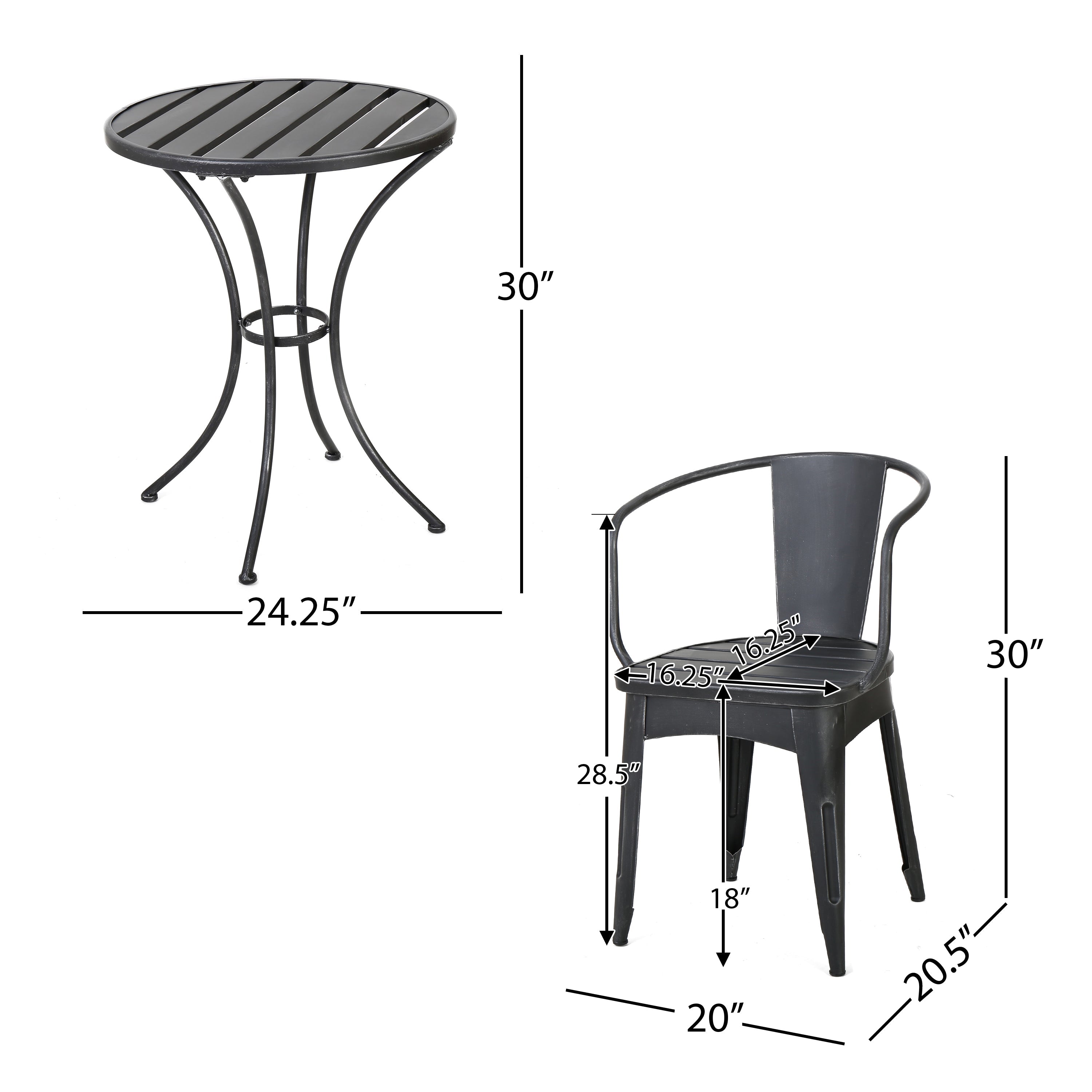 Colman 3-Piece Iron Bistro Set with Table and 2 Chairs