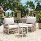 Caspian 3-Piece Outdoor Handwoven Rope Conversation Set with Swivel Chairs