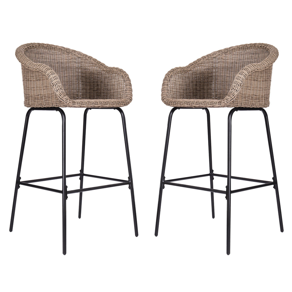 Ladd Outdoor Metal Wicker Barstool, Set of 2