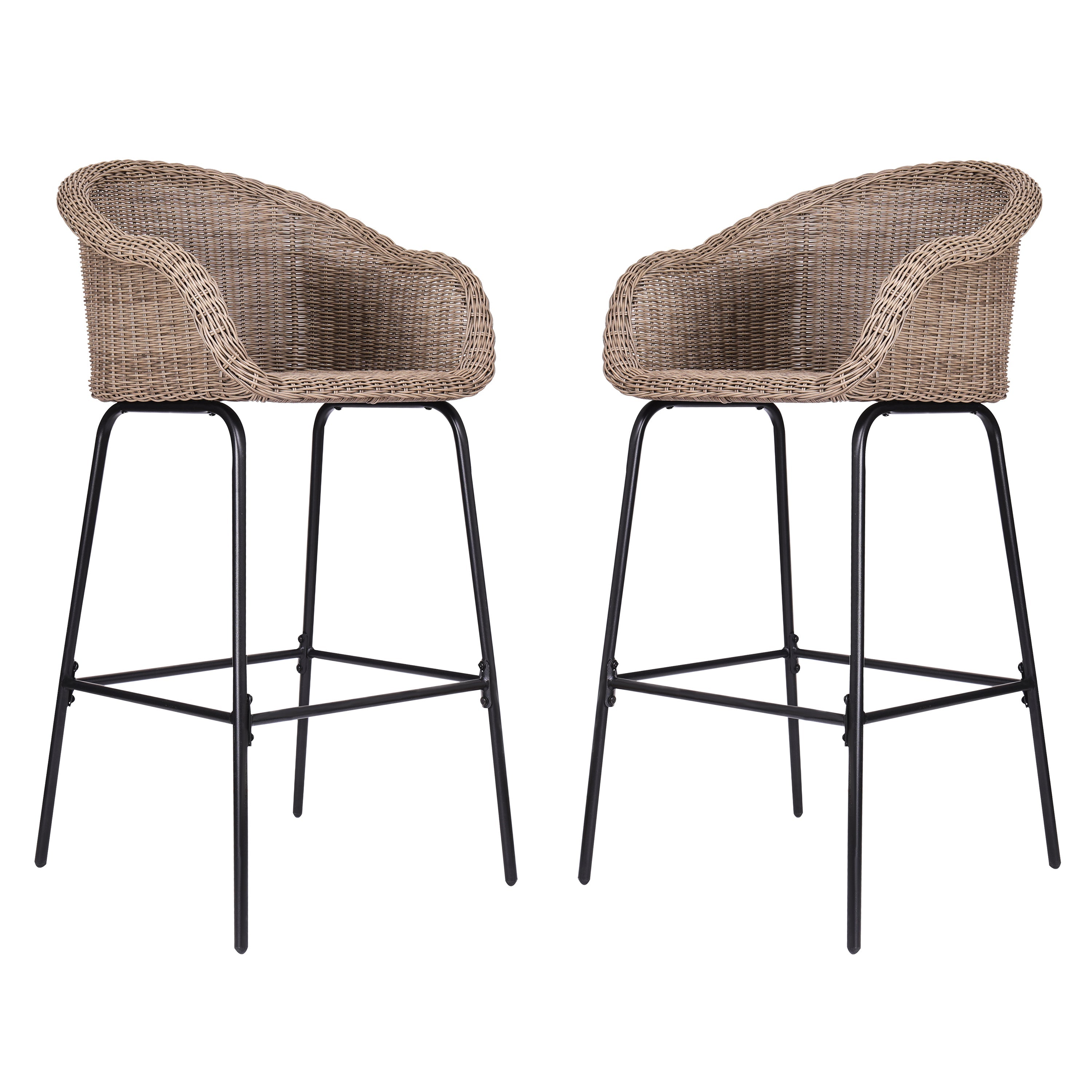 Ladd Outdoor Metal Wicker Barstool, Set of 2