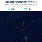 7.5 Feet Market Umbrella with Crank Lift & Tilt, Base Not Included