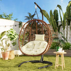Folding Hanging Swinging Egg Chair with Stand & Tufted Cushion