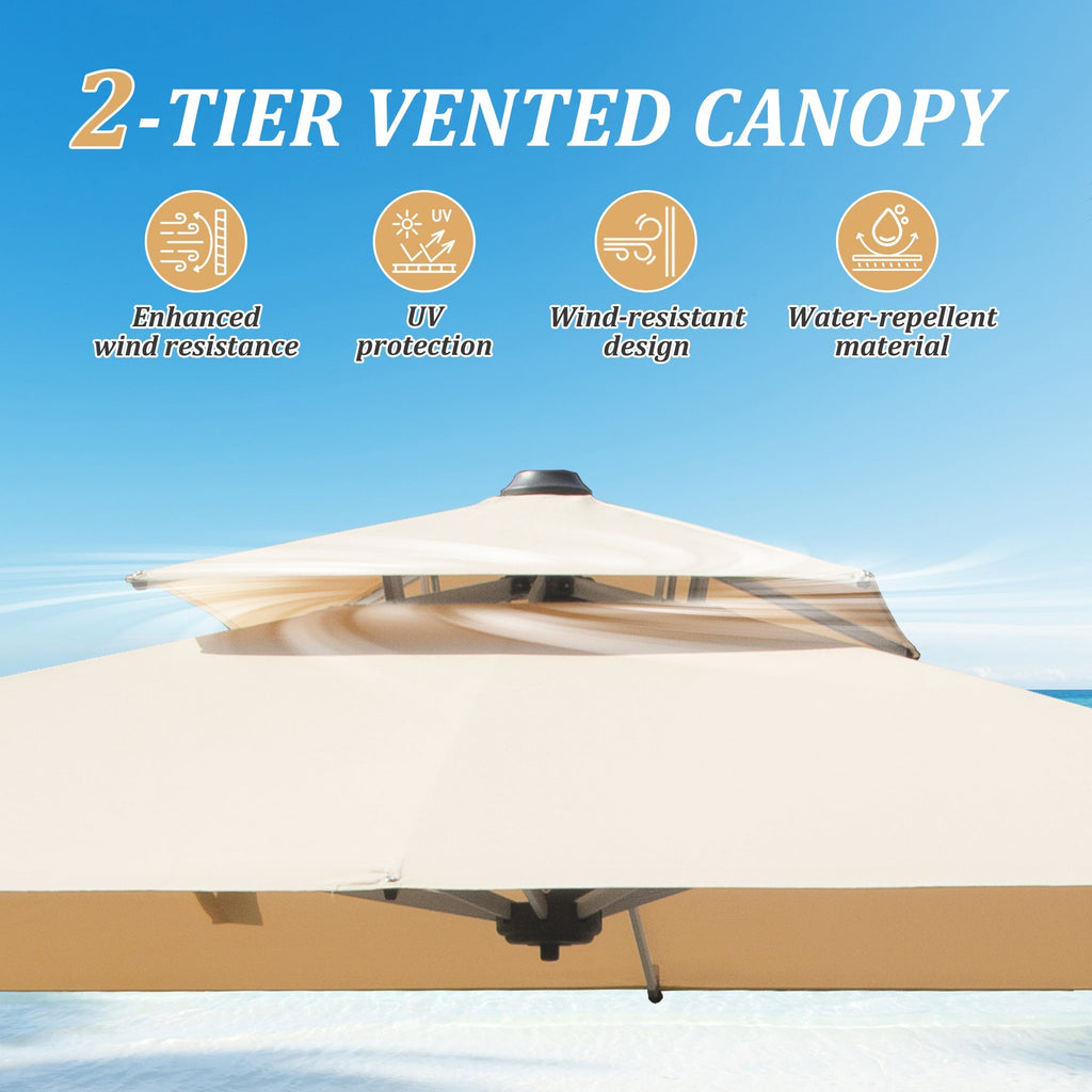 9' Aluminum Cantilever Tilt Patio Umbrella with Center Pole, Base Not Included